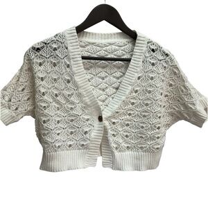 Calvin Klein White Open Knit Cropped Short Sleeve Bolero Sweater Size M